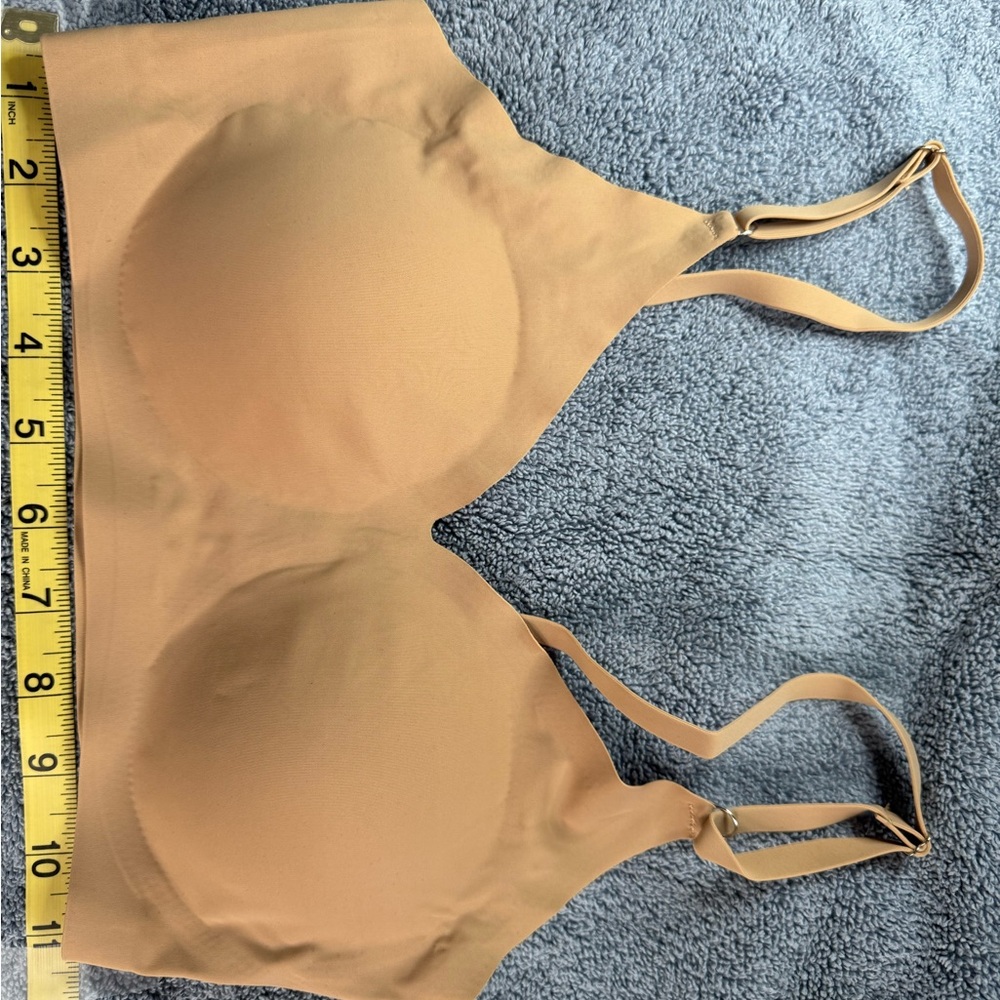 NEW DEANGELMON V Neck Padded Seamless Adjustable Straps Sleeping Bra -Color Nude